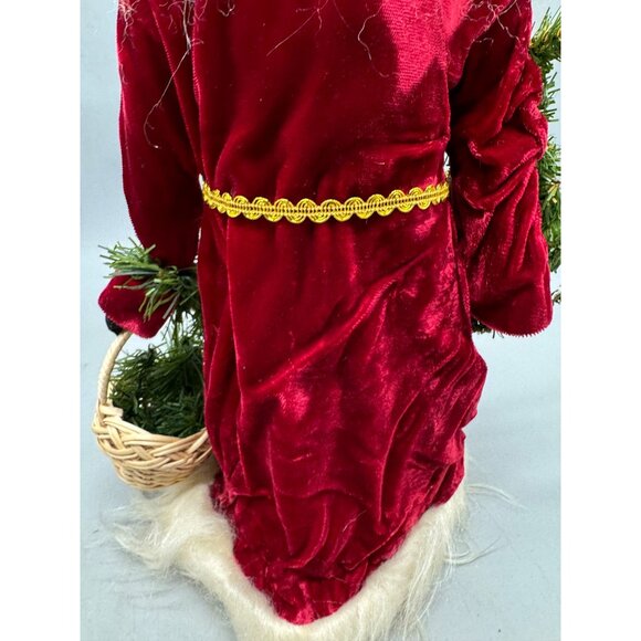Santa Claus Figurine Faux Fur Beard & Velvet Robe Holding Christmas Tree READ - Picture 13 of 16